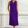 thumbnail image 5 of safuny Women's Tea Length A Line Dress Solid Color Comfy Casual Relaxed Clearance Retro Boho Beach Sleeveless Summer Sundress Fashion V Neck Purple, 5 of 6