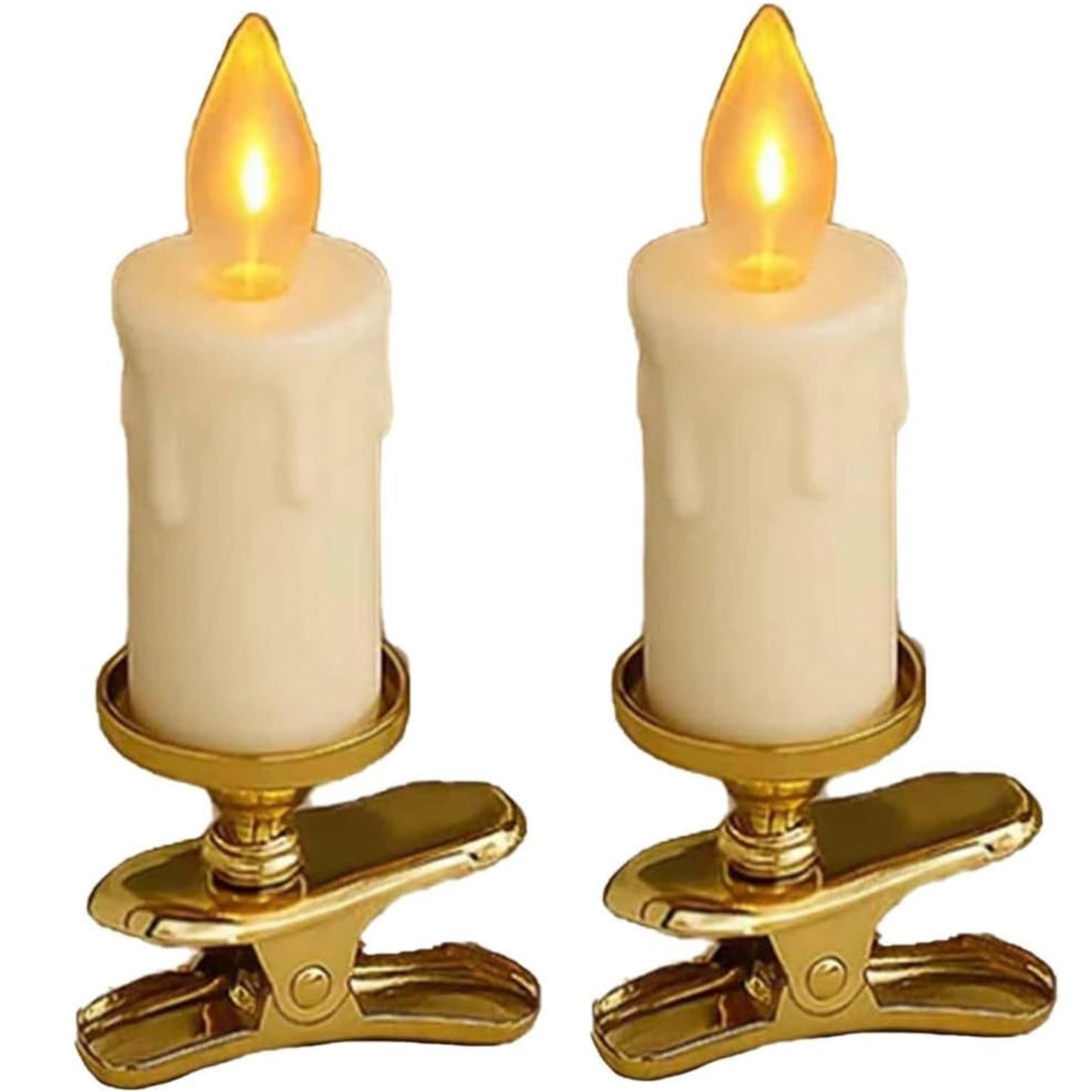 Christmas LED Clip Candle Lights - Flameless Clip-On Candles, Battery Powered Taper Candle Decorations for Trees Wreaths and Holiday Tables