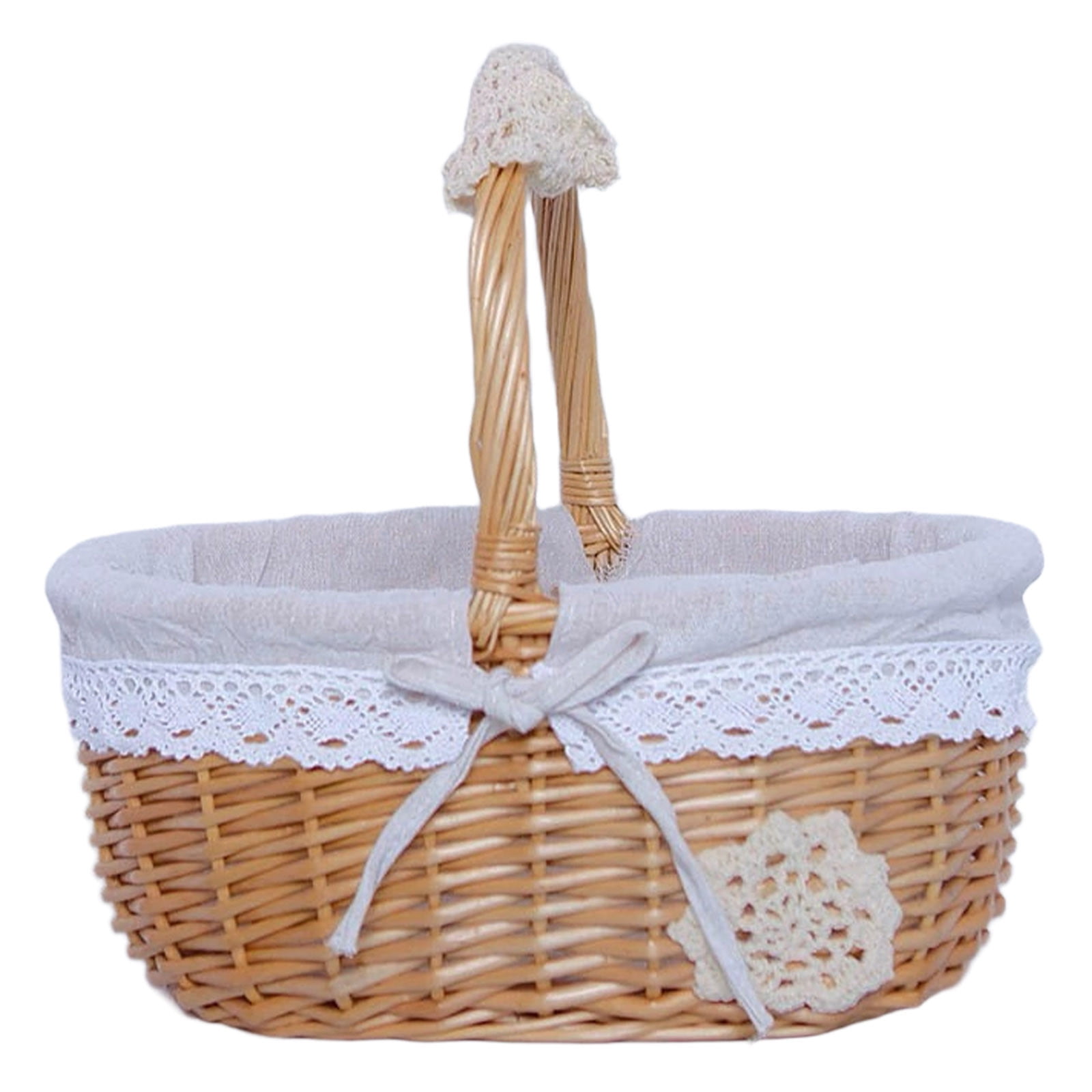 Easter, Valentine's Day Multipurpose Woven Picnic Basket, Removable Lace Bow Lining, Suitable for Indoor/Outdoor, Weddings, Gardening, Camping Picnics, Outdoor Activities, 7.8 x 6.7 x 8.6 in