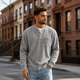 thumbnail image 3 of Dwellite Mens Sweater Long Sleeve Corduroy Henley Sweaters Quarter Button Business Casual Tops for Fall Winter Light Gray S, 3 of 6