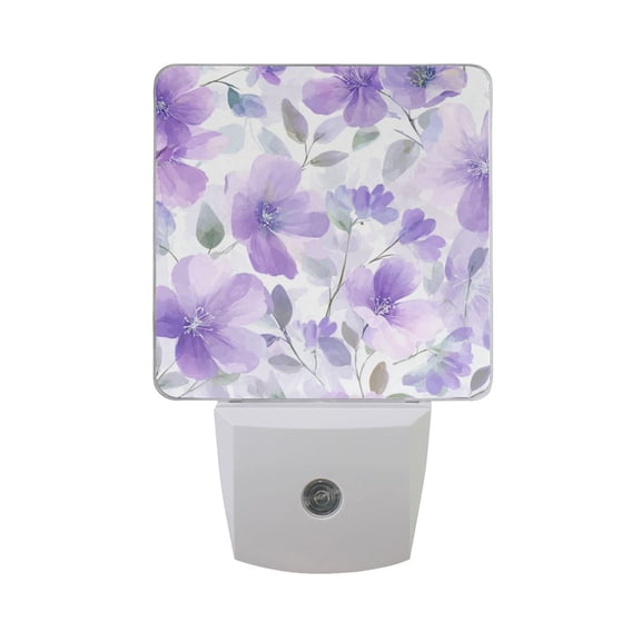 Light Purple Florals LED Night Light Sensor Lamp Plug-in Adjustable Brightness 2 Pack