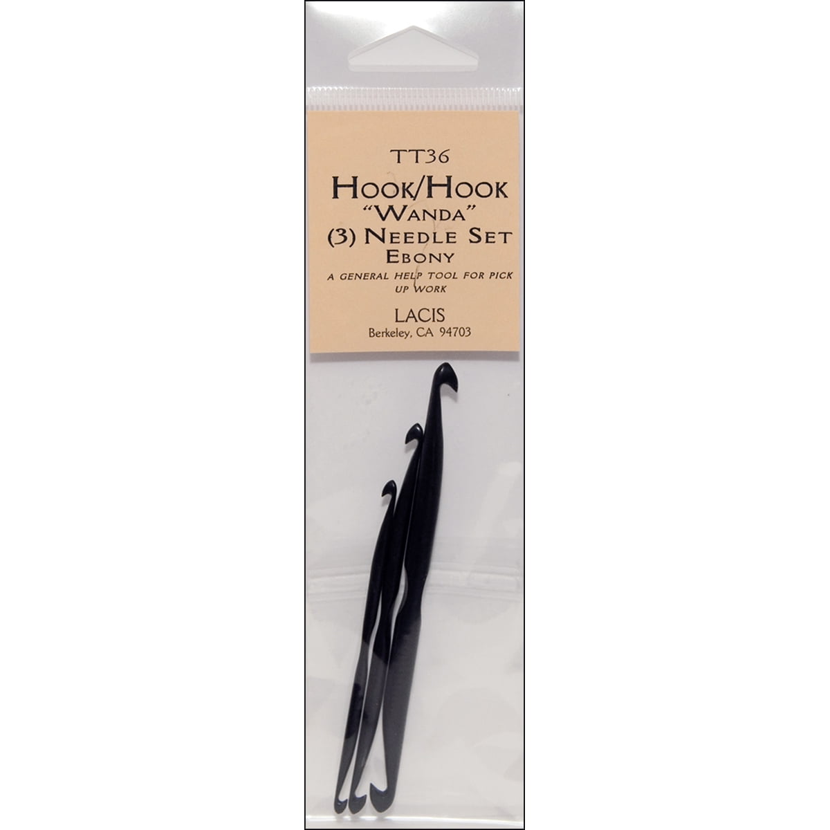 Lacis Double End Crochet Hook With Center Indent, Ebony, 3-Pack