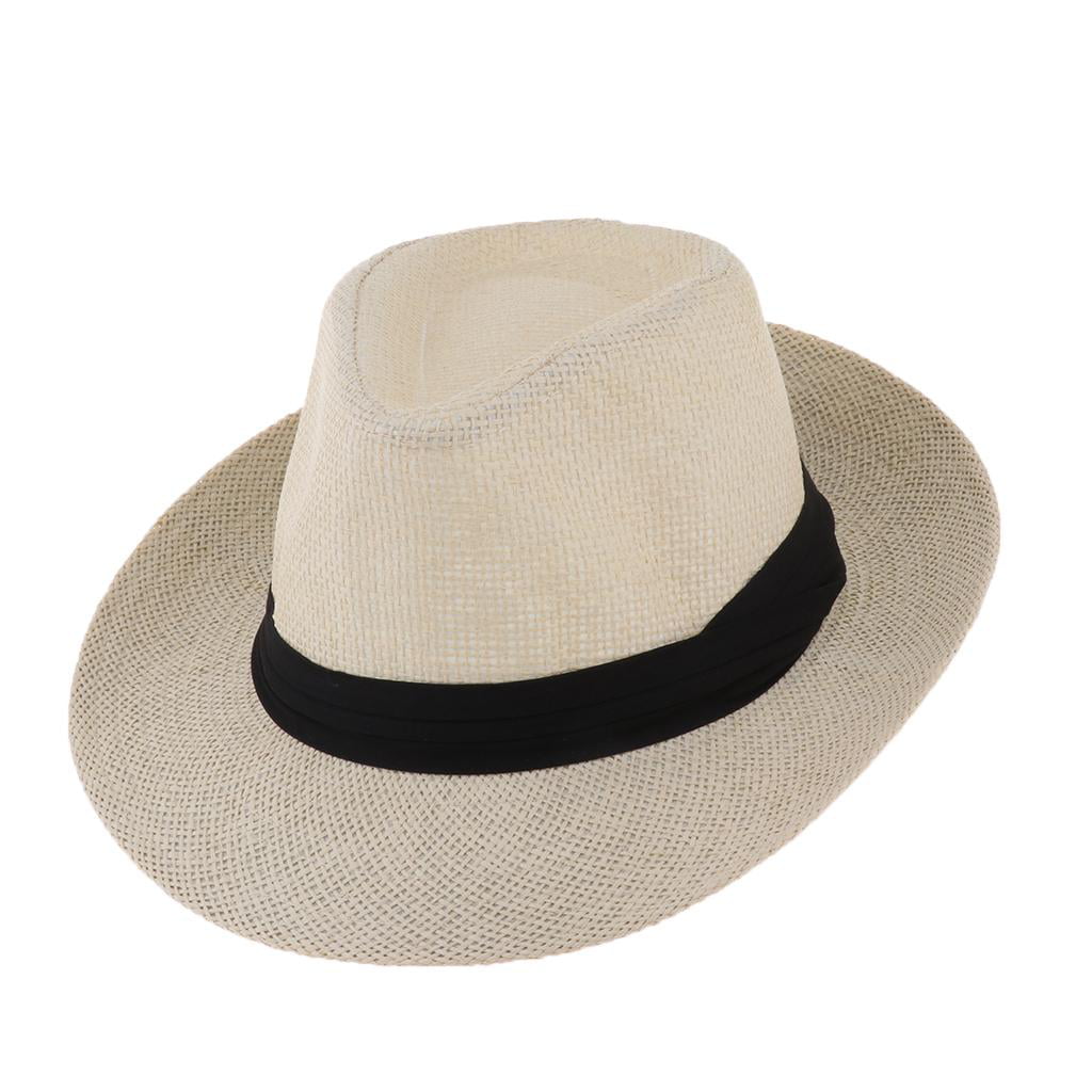 Mens Cotton Fedora Sun Hat with Spotted Band Trilby Style Summer Headwear 