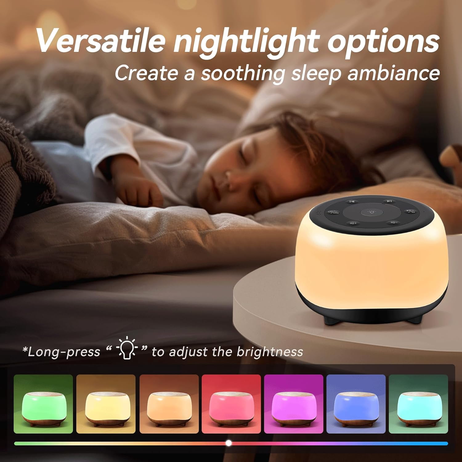 White Noise Sound Machine with 8 Colors Night Light 34 Soothing Sounds, Portable Sound Machine for Baby Adults Kids Sleep with 30 Volume Levels 4 Timers Adjustable Brightness (White)