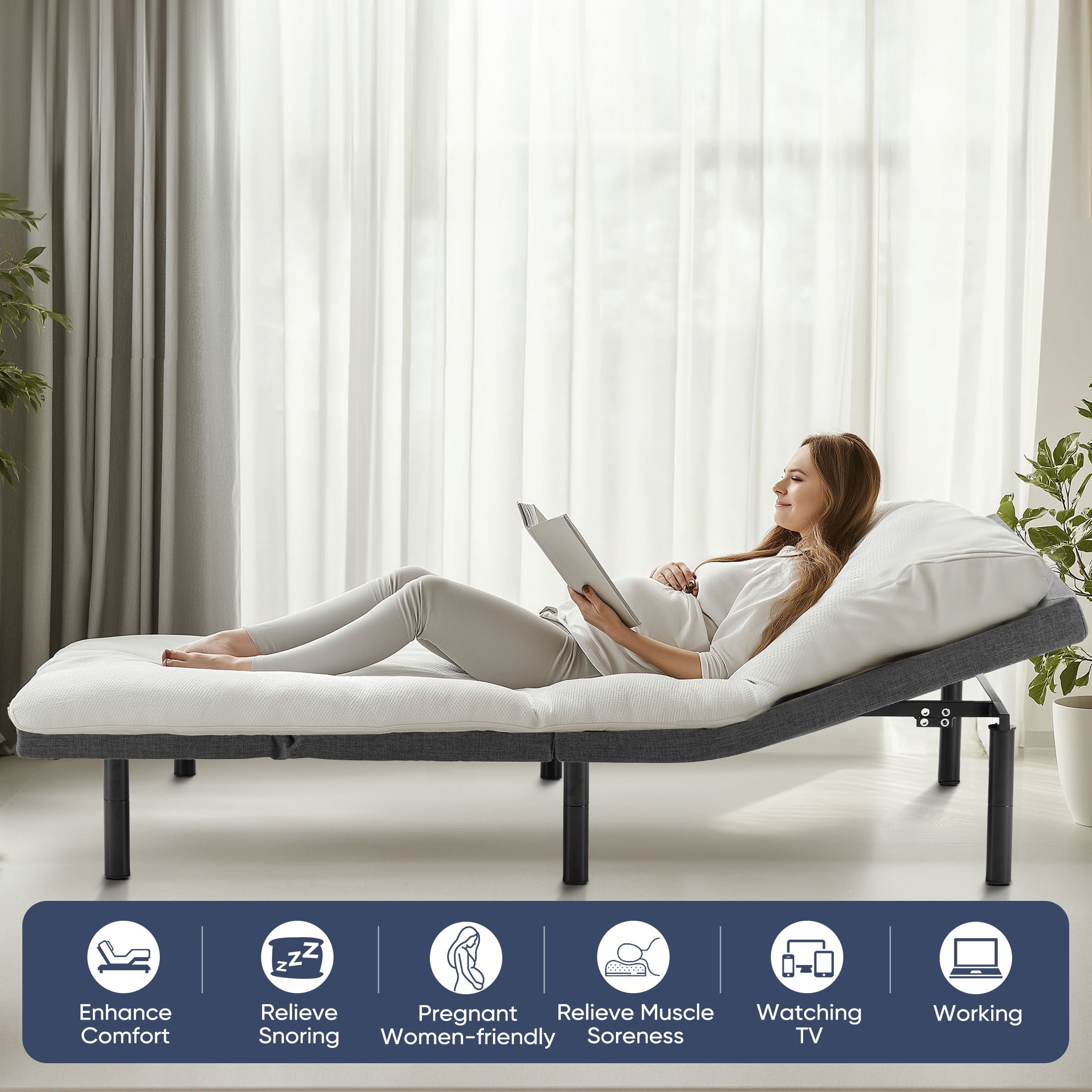 edx Adjustable Bed Frame, Individually Tilting Head and Foot with 2 USB Ports, Wireless Remote, Quiet Motor, Full Size