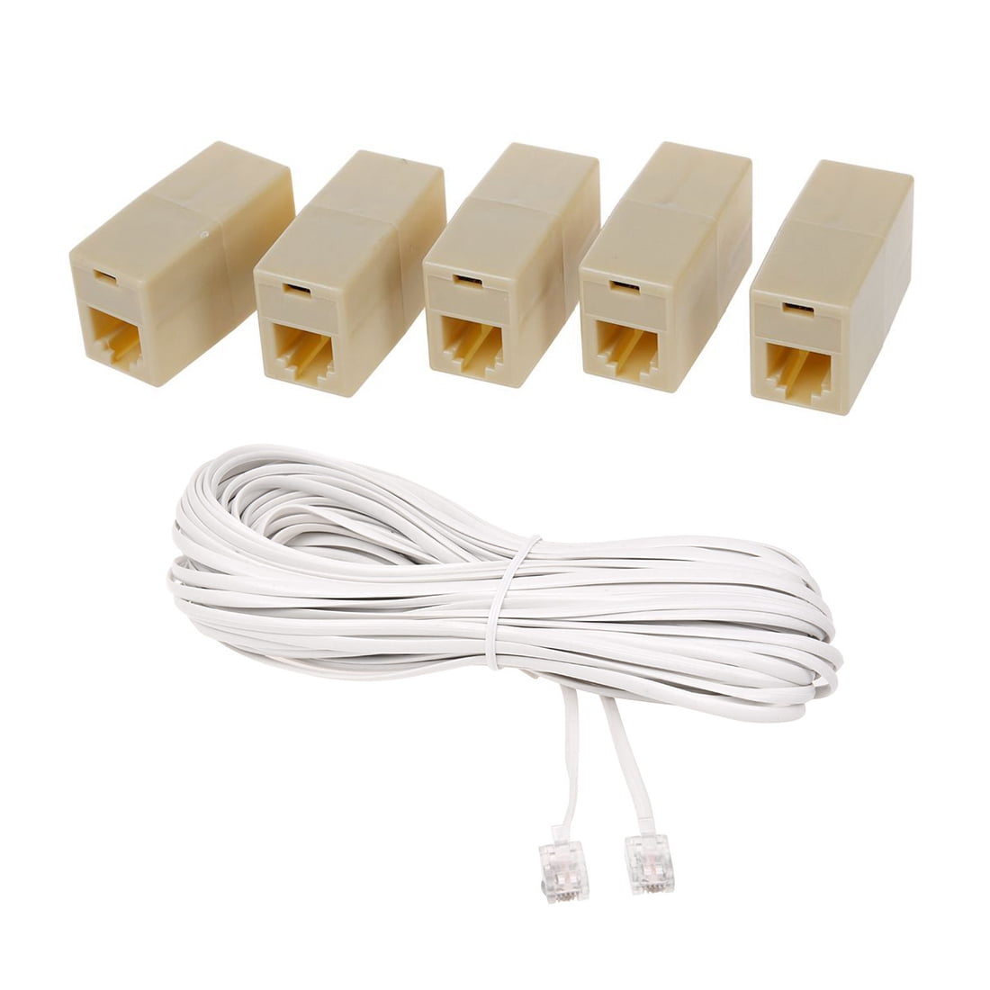 5 Pcs Beige Plastic RJ11 6P4C Female/Female Telephone Cable Inline