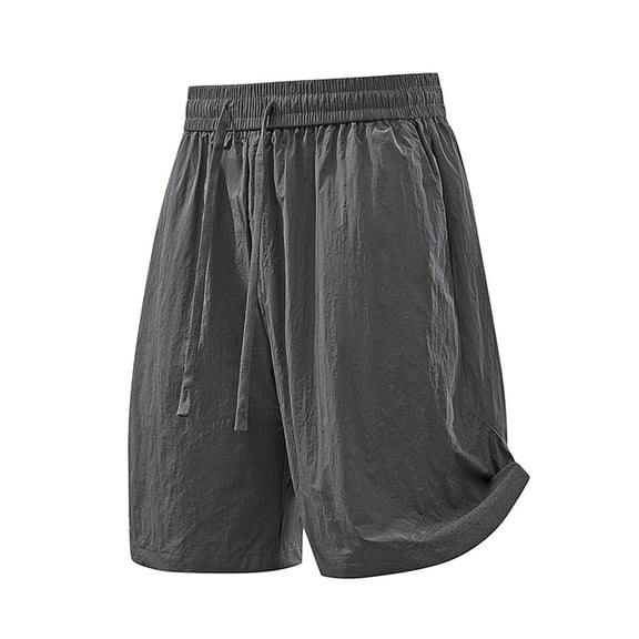 hlysgo Men's Casual Shorts Drawstring Elastic Waist Breathable Quick Dry Loose Fit Short Summer Gym Workout Knee Length Shorts with Pockets Dark Gray,S