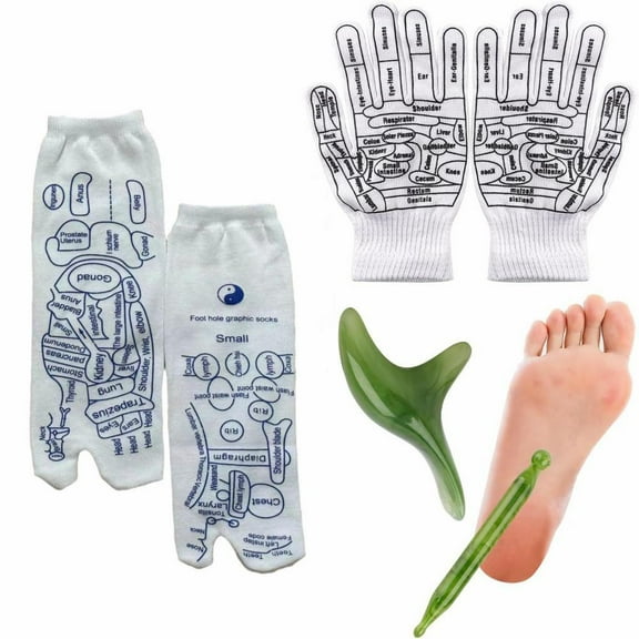 4pcs Reflexology Socks With Tools And Gloves Set, Unisex Pressure Point Socks With Reflexology Tools For Foot Massage, Foot Massage Sock Guide