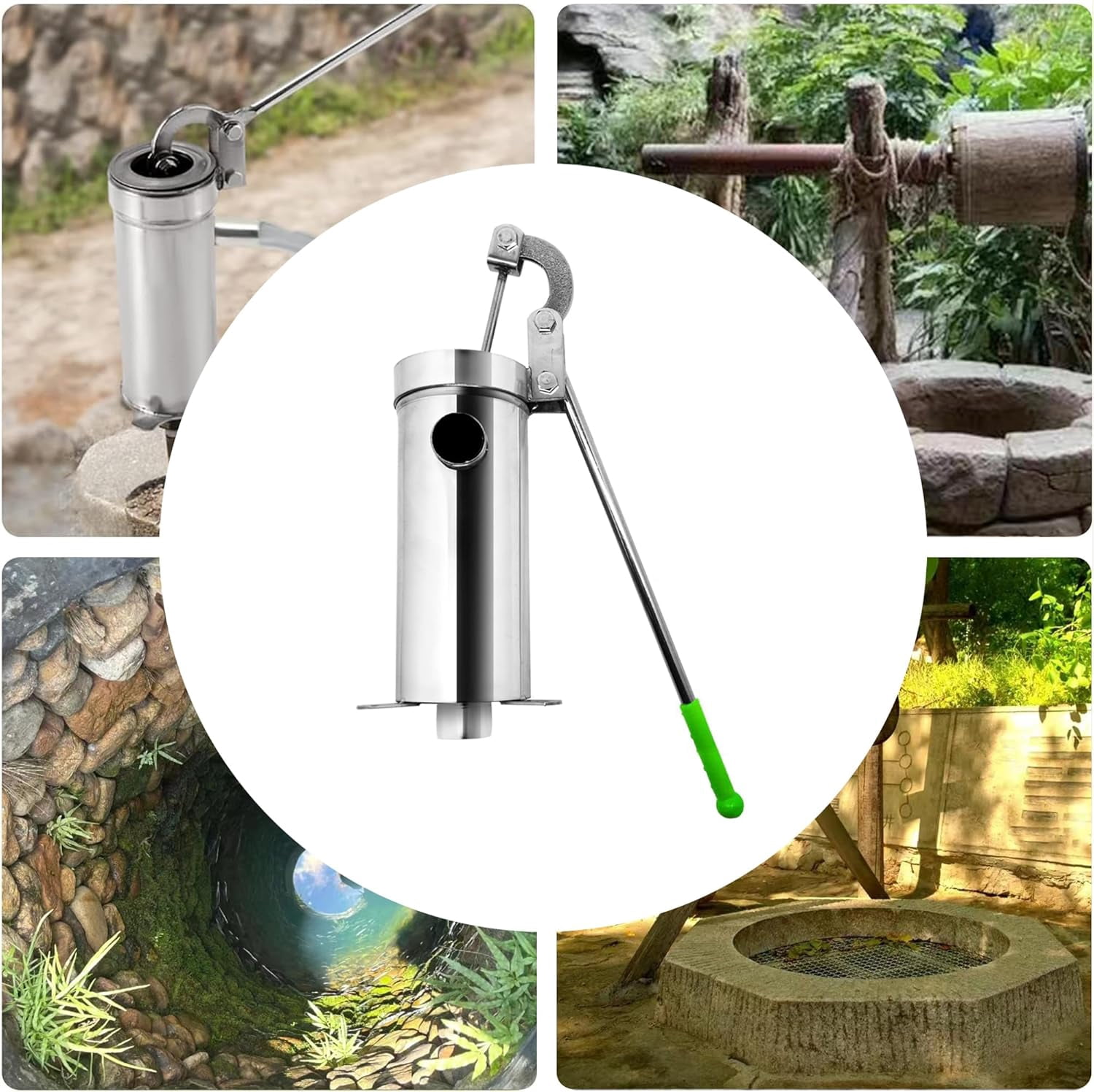 Well Pump,Deep Well Pump,Stainless Steel Manual Water Pump,Durable Pitcher for Groundwater Extraction,Ideal for Home Garden,Yard and Farm Use,Suction range 32 Feet/10 Meters