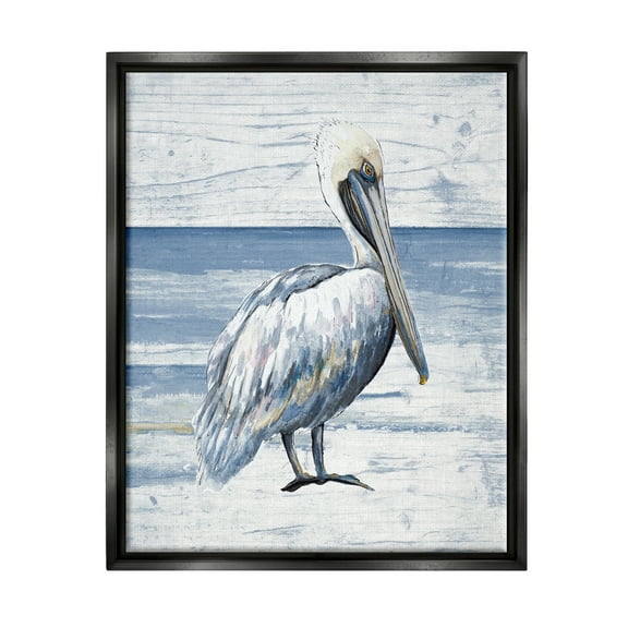 Stupell Industries Rustic Plank Pattern Pelican Animals & Insects Painting Black Floater Framed Canvas Art Print Wall Art, 25 x 31