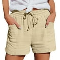 thumbnail image 2 of Beige Linen Shorts Women's Fashion Casual High Waist Pants Straight Leg Sports Casual Loose Shorts, 2 of 6