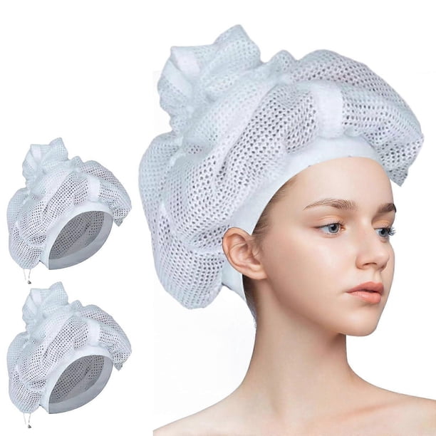 Gorro secador para cabello rizado con gorro de malla ajustable, tejido transpirable de secado rápido, 2 unidades TH720