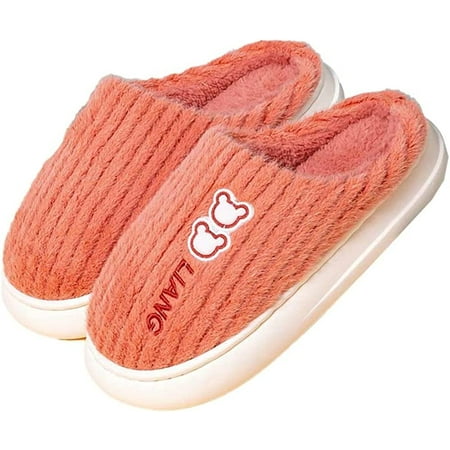 

PIKADINGNIS Fluffy Fur Bear Printed Slippers for Women Men Warm Soft Cute Casual House Shoes Indoor