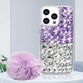 thumbnail image 5 of Compatible with iPhone 15 Pro Max Bling Case Luxury 3D Sparkle Diamond Crystal Rhinestones for Women Girls Glitter Case with Cute Plush Furry Ball Pendant Shockproof Protective Cover, Purple, 5 of 13