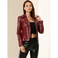 thumbnail image 4 of INSPIRE CHIC Women's Zipper Front Lapel Collar PU Leather Jacket Red L, 4 of 7