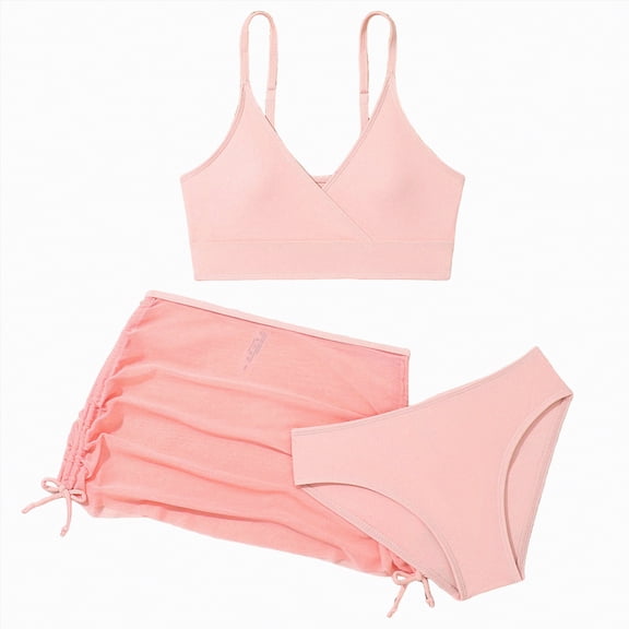 Gubotare Swim Suits for Teen Girls Girls Bathing Suits 3 Piece Swimsuit Summer Bikini Tankini Sets with Cover Up SkirtSize 13-14 (Pink,13-14 Years)