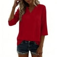 thumbnail image 4 of Cilsoka 3/4 Length Sleeve T Shirts for Women Cotton Linen V Neck Dressy Tunic Tops Solid Color Casual Loose Fit Blouses Tops, 4 of 5
