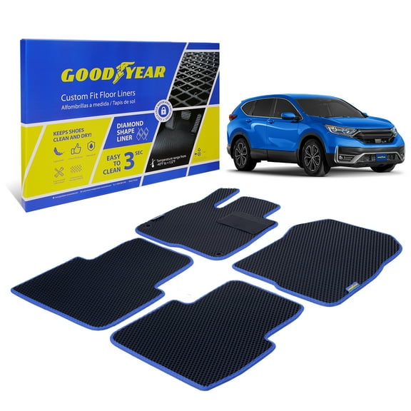 Goodyear All-Weather Car Floor Mats –Custom Fit for Honda CR-V (CRV) 17-22, 4 Pc. Set, Heavy-Duty Diamond Floor Liners for Cars, SUVs, Trucks–Ultimate Interior Car Accessories for Men&Women- GY004966