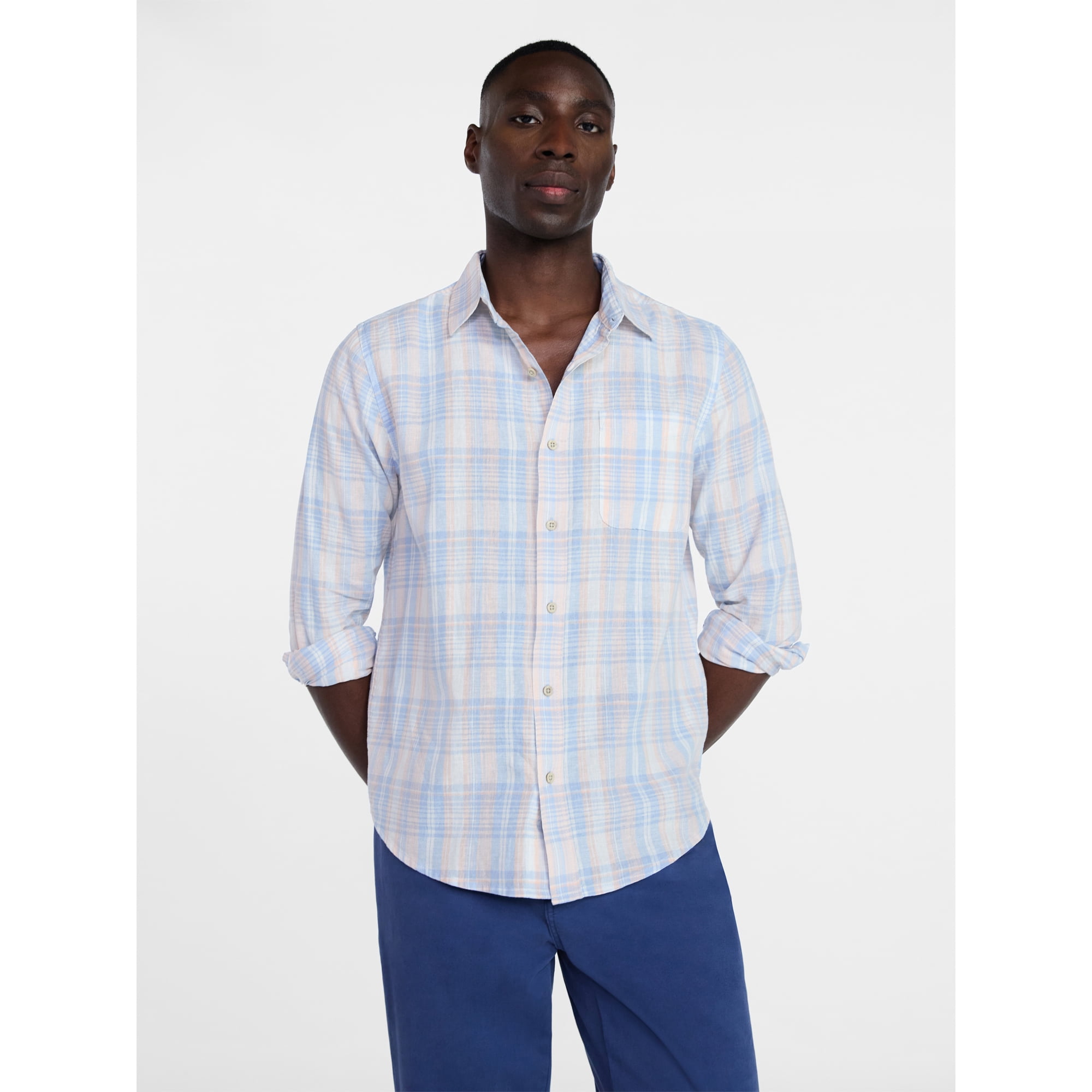 George Men's and Big Men's Linen Blend Button Up Shirt with Long Sleeves, Sizes S-5XL