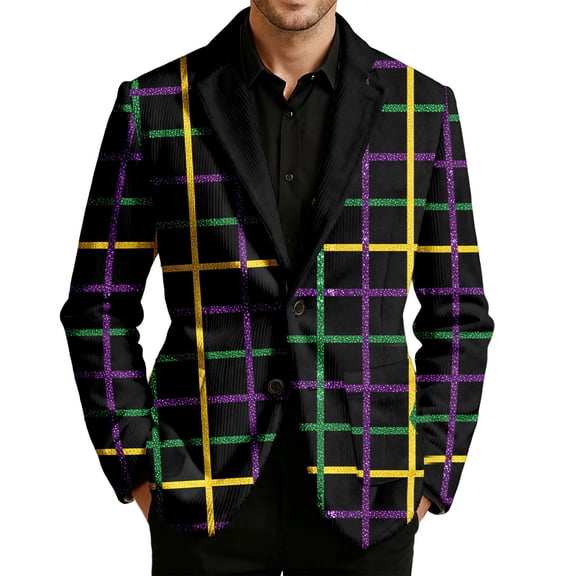 Men's Casual Lapel Blazer Muticolor One Button Suit Carnival Sparkly Graphic Blazers Regular Fit Sports Coats Jackets for Prom,Party,Dinner