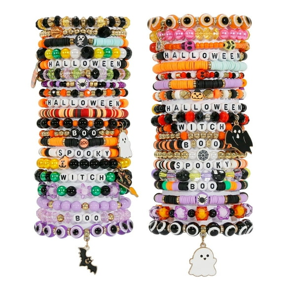 SLUMLOVE 40Pcs Stackable Friendship Bracelets Set, Boho Stretch Bracelets for Women, Elastic Layering Bracelet Bulk for Jewelry Gift Party Favors Supplies