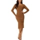 thumbnail image 1 of Vestido de suéter midi de punto acanalado ajustado de manga larga con escote cuadrado para mujer INSPIRE CHIC en color marrón, 1 of 6