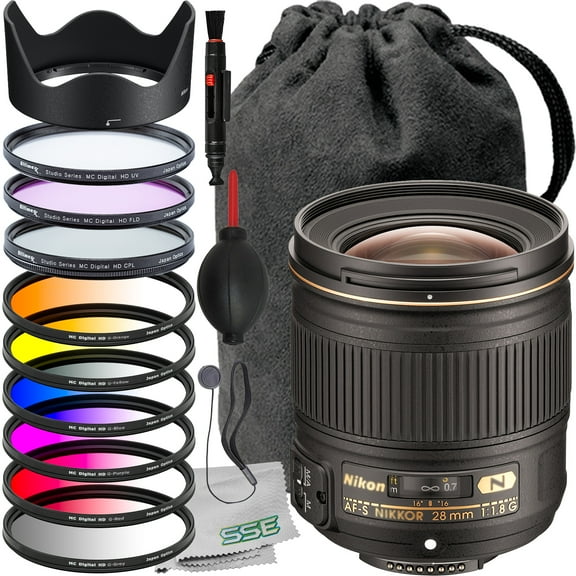 Ultimaxx Essential Nikon AF-S NIKKOR 28mm f/1.8G Lens Bundle - Includes: 6PC Gradual Color Filter Kit, 3PC Protective Filter Kit (UV, CPL, FLD) & More (18pc Bundle)