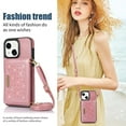 thumbnail image 6 of Nalacover Wallet Crossbody for iPhone 15 Phone Case with Lanyard Strap Credit Card Holder 6.1", PU Leather Protective Handbag Purse Kickstand Bling Diamond Cover Women Girl, Pink, 6 of 10