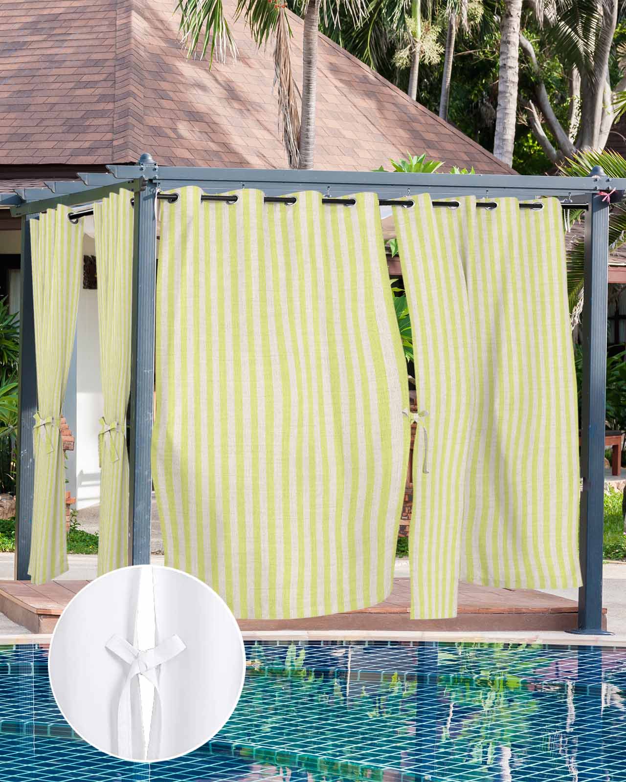 Yellow Striped Outdoor Curtains for Patio, Modern Simple Farmhouse Beige Vintage Privacy Drapes Grommet Waterproof Outside Curtains for Porch/Cabana/Balcony 54"x 108", 1 Panel