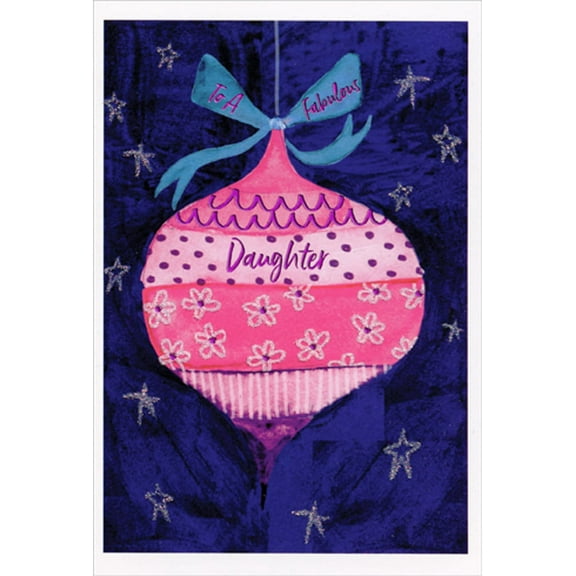 Pictura Pink Ornament with Blue Bow Daughter Christmas Card