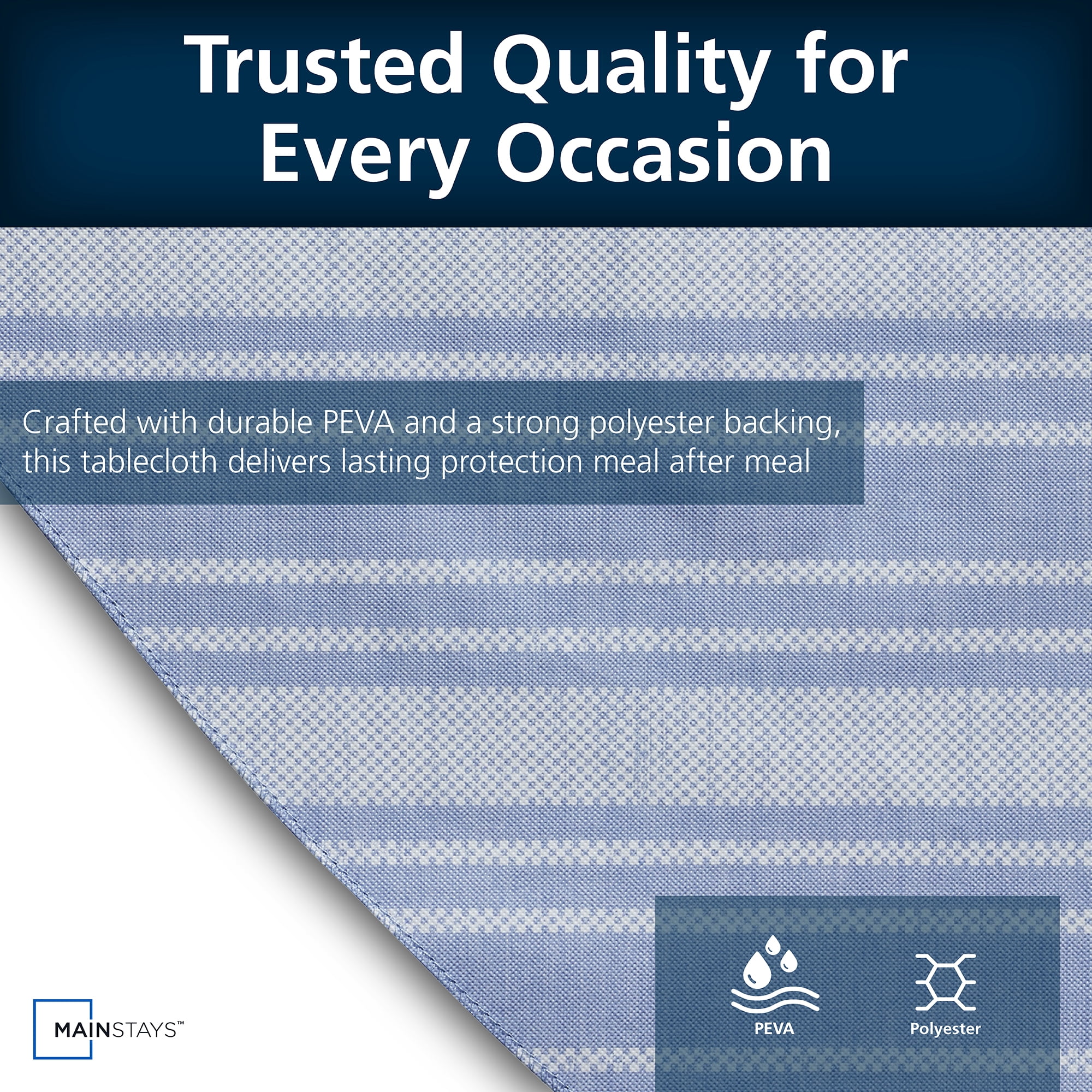(2 pack) Mainstays PEVA Indoor & Outdoor Tablecloth, 70 in Round, Saville Blue Stripe