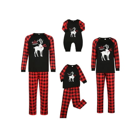 

Thaisu Matching Family Christmas Pajamas Deer Plaid Long Pants Tops Sets Sleepwear