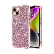 for iPhone 14 Case Glitter, Luxury Shiny Bling Sparkly Phone Cover with Crystal Diamonds Rhinestone for Women Girls Soft TPU Slim Shockproof Protective Phone Case for iPhone 14 6.1", Pink