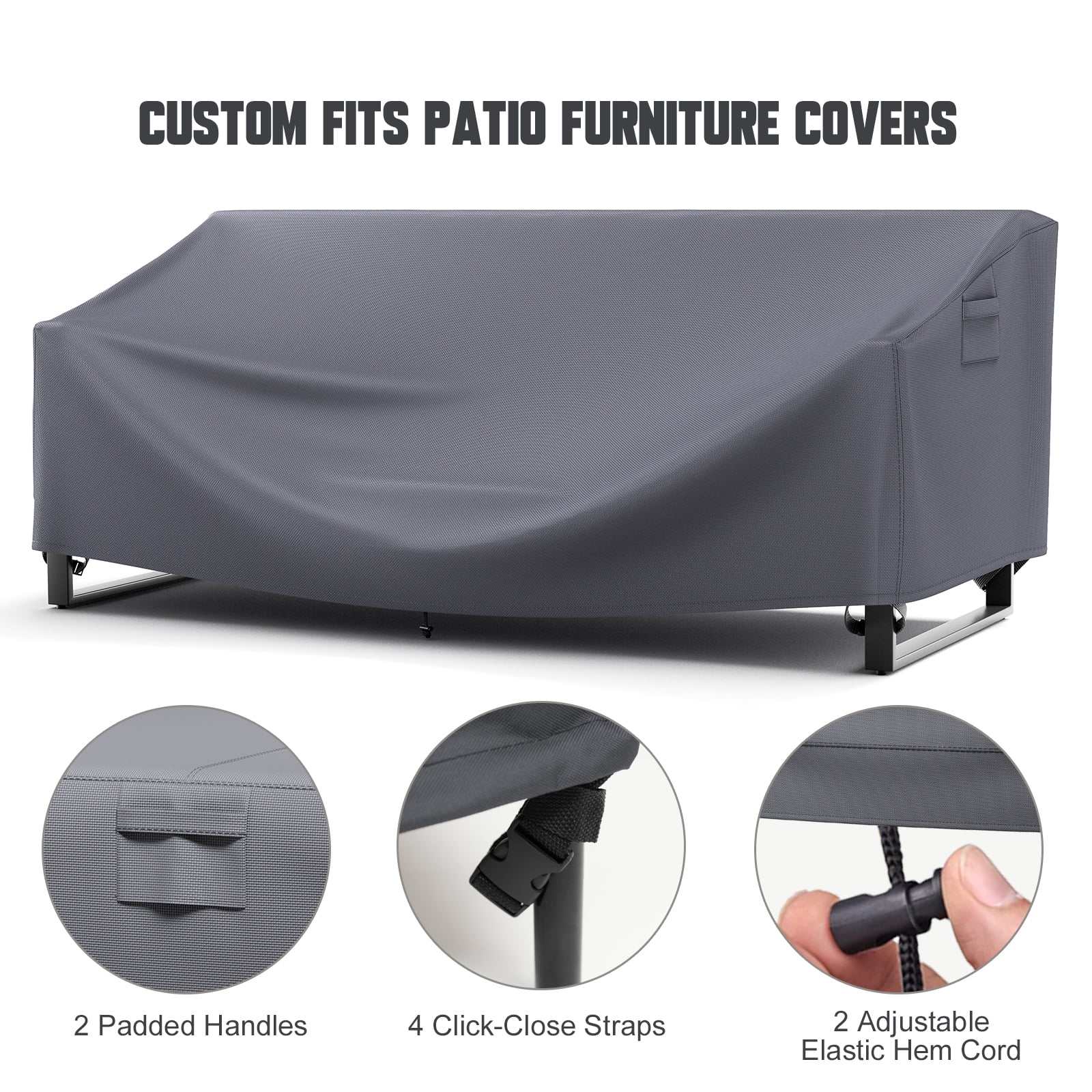 POCASSY Outdoor Furniture Cover Waterproof - 600D Oxford Waterproof Patio Furniture Cover with Handle and Storage Bag for Outdoor Sofa Outdoor Chair, 83"*34"*28", Gray