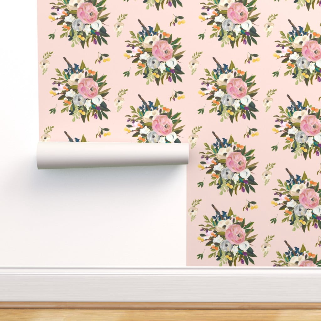 Peel Stick Wallpaper Swatch Floral Pink Flowers Shabby Chic Watercolor Girly Wedding Custom Removable Wallpaper By Spoonflower Walmart Com
