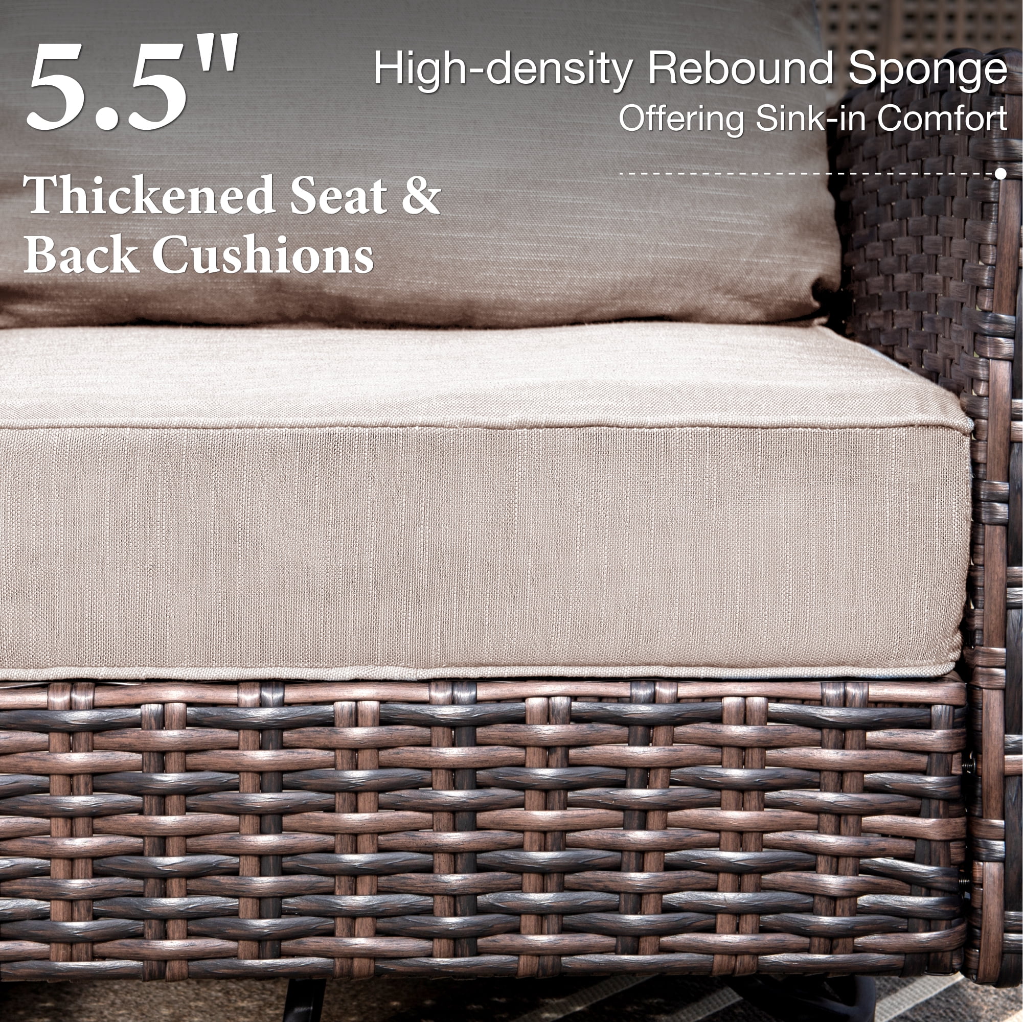 SUMMIT LIVING 7-Seat Wicker Patio Furniture Set with 2 Swivel Chairs & 3-Seat Sofa with 2 Ottoman, Outdoor Sectional Conversation Set for Garden, Beige