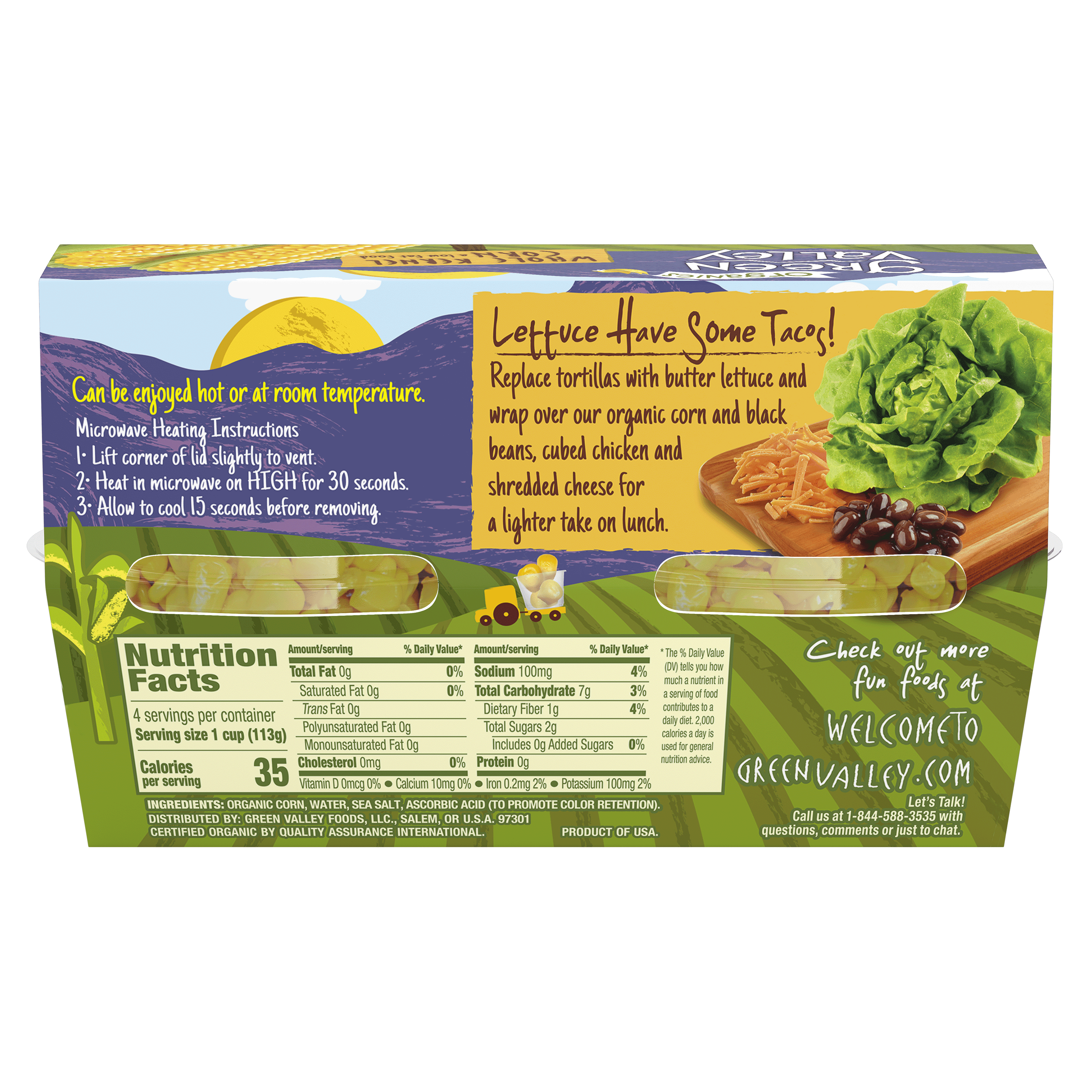 (6 pack) Green Valley Organic Whole Kernel Corn, 4 oz, 4 Cups