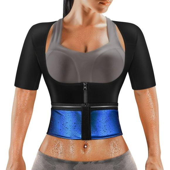 Traje de sauna MATKAO, chaleco para bajar de peso, con cremallera, azul, 4XL