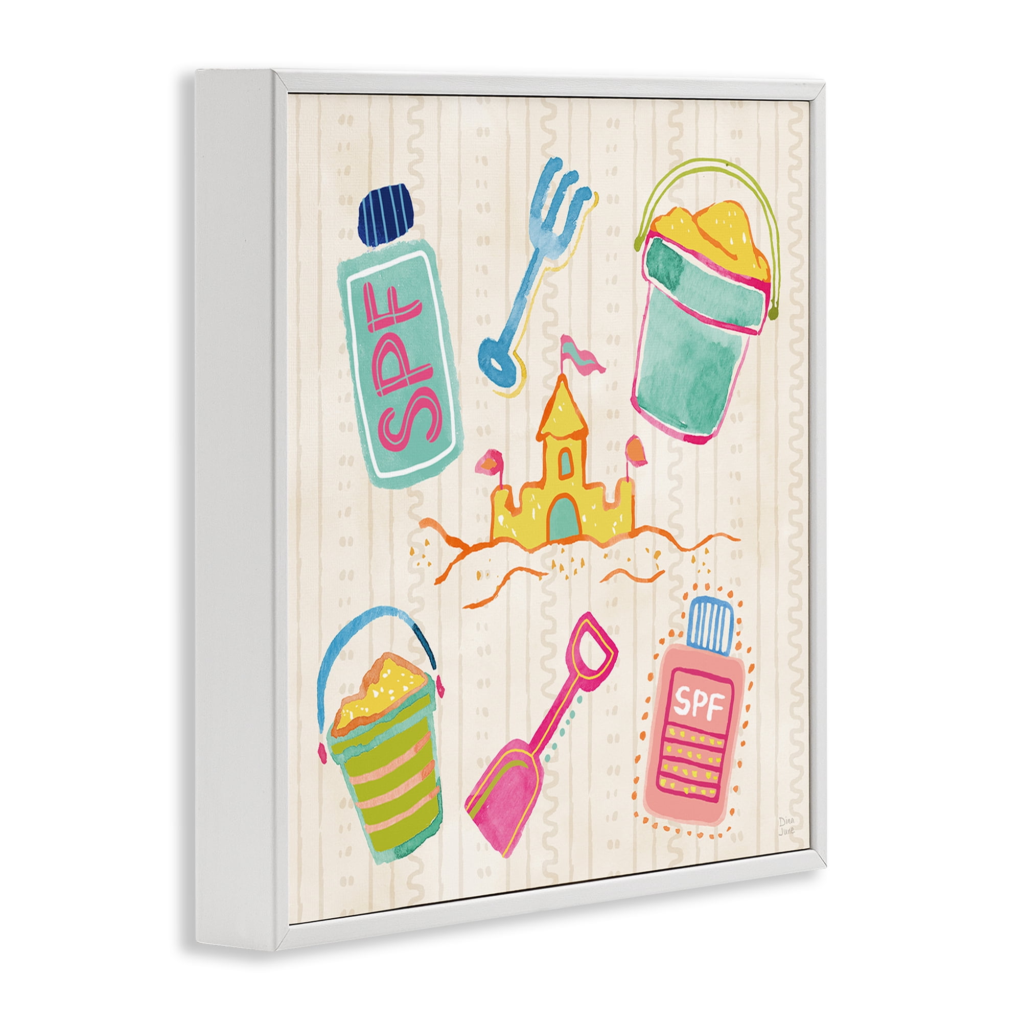 Stupell Industries Fun In The Sun Beach Pails White Framed Giclee Art, design by Dina June