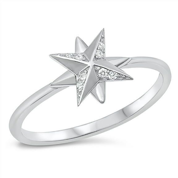 All in Stock Clear Cubic Zirconia Accent Star Ring Sterling Silver Size 10