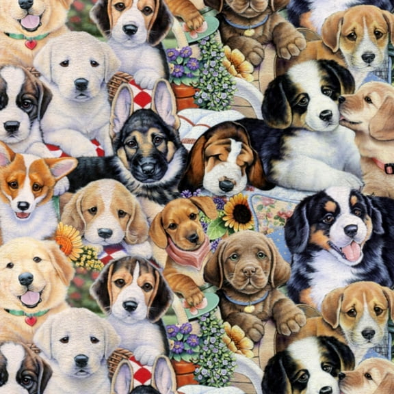 Mainstays 58" 100% Polyester Lux Anti-pill Fleece Garden Puppies Sewing & Craft Fabric by the Yard, Multi