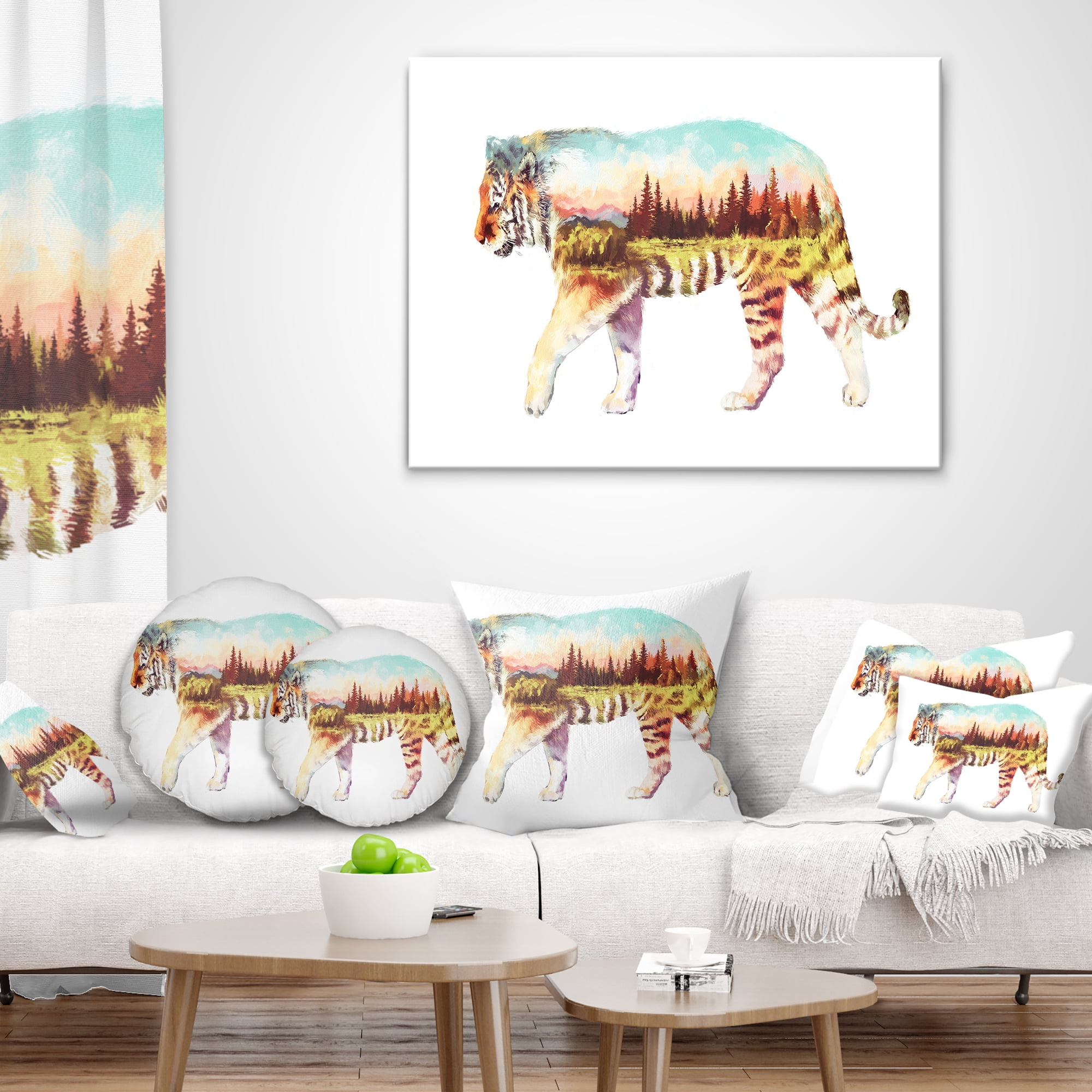 Designart Tiger Double Exposure Illustration - Animal Throw Pillow - 18x18