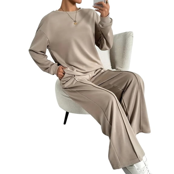 Women Fall Sweatsuits 2 Piece Outfit Lounge Sets Matching Airport Oversized Sweatshirt Sweatpants Tracksuit Khaki S
