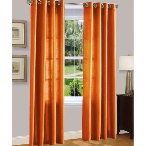 1  PANEL MIRA  SOLID ORANGE  SEMI SHEER WINDOW FAUX SILK ANTIQUE BRONZE GROMMETS CURTAIN DRAPES 55 WIDE X 95" LENGTH