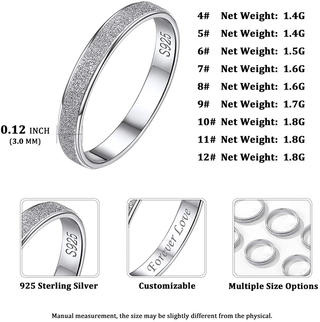 ChicSilver 925 Sterling Silver Rings Skinny Sandblast Finish