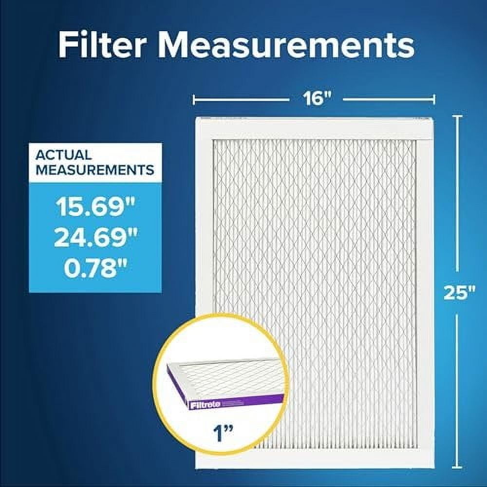 Filtrete 16x25x1 AC Furnace Air Filter, MERV 12, MPR 1500, CERTIFIED asthma & allergy friendly, 3 Month Pleated 1-Inch Electrostatic Air Cleaning Filter, 2-Pack Actual Size 15.69 x 24.69 x 0.78 in