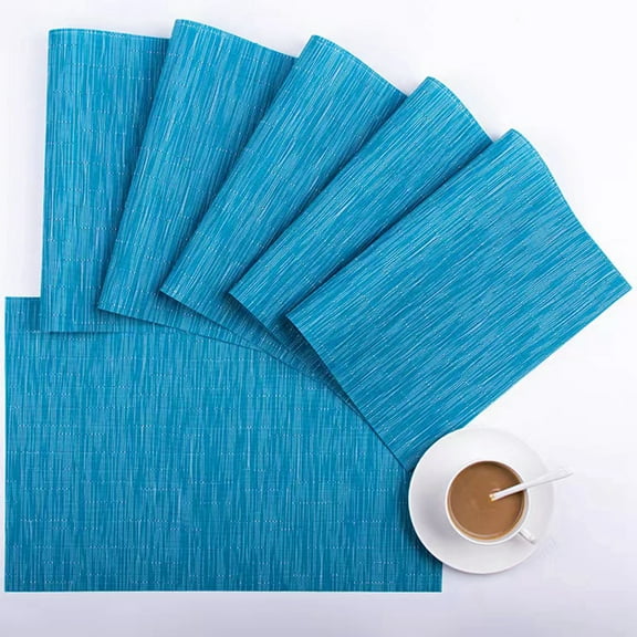 Moritic Blue PVC Table Place Mats, Set of 6, 45x30cm, Non-Slip, Heat Resistant