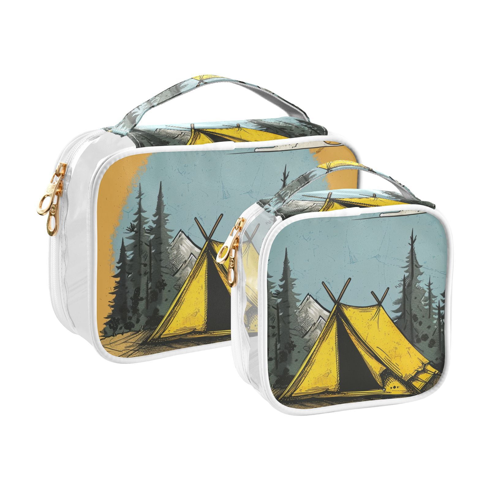 Clear Makeup Bags with Handle Large Opening 2 Pack Set Toiletry Bag Quart Size Bag, for Women Man Traveling Travel Essentials, Toiletries and Other. Camp Wild