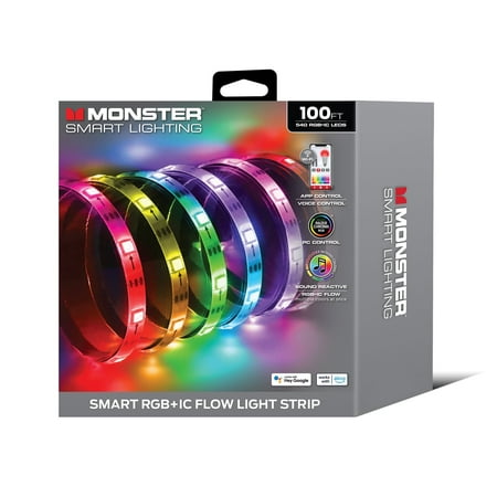 Monster Smart 100Ft Indoor Multi-Color Flow Led Light Strip, Sound Reactive, Razer, Corded Electric