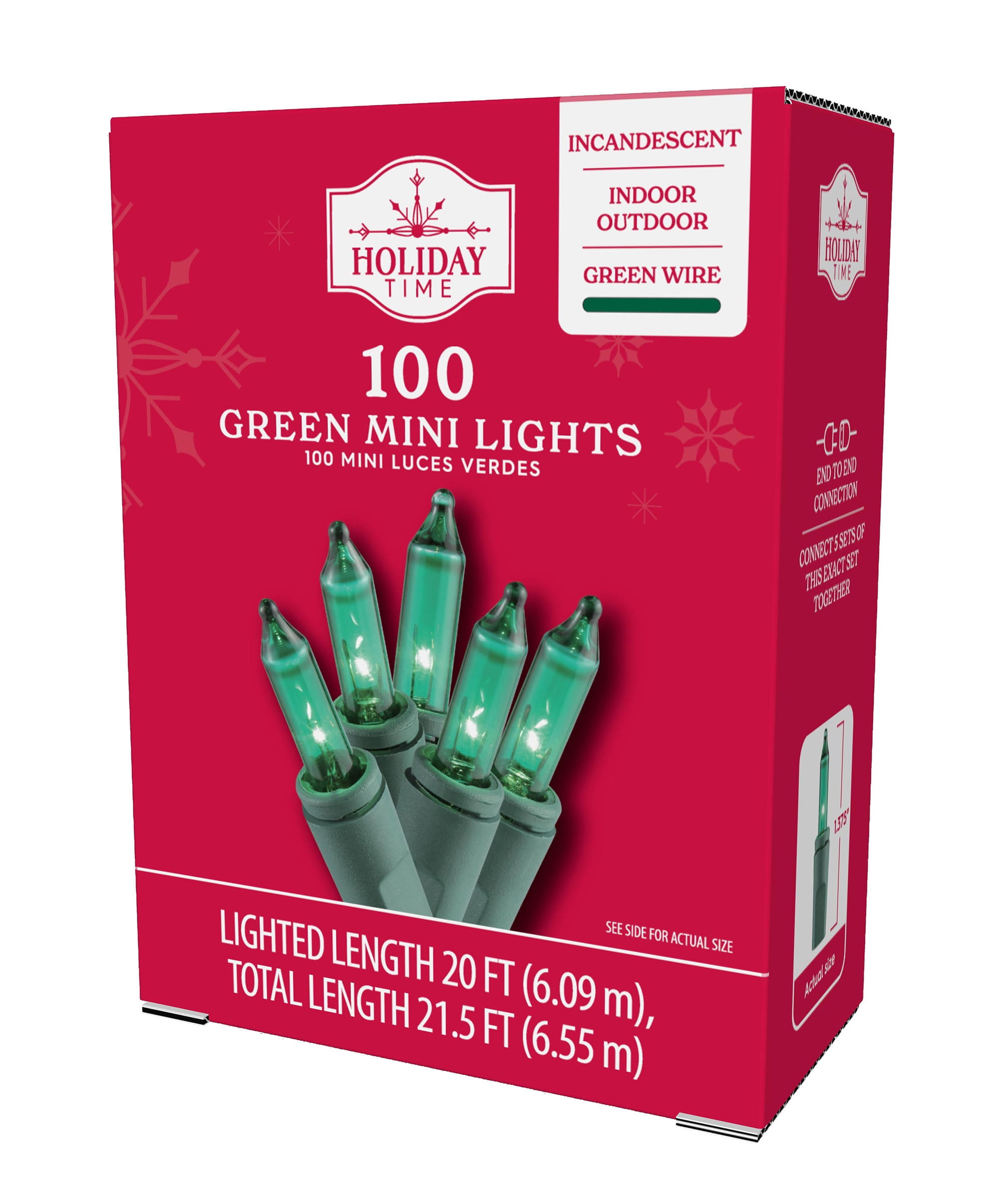 Holiday Time 100 Green Incandescent Mini Lights for the Holiday Season